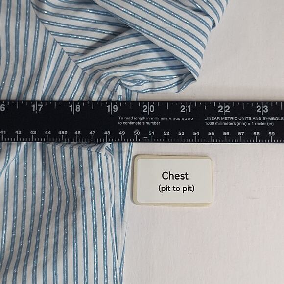 Covington Womens L Blue White Stripe 3/4 Sleeve Button Down Shirt Office Preppy - Picture 7 of 15